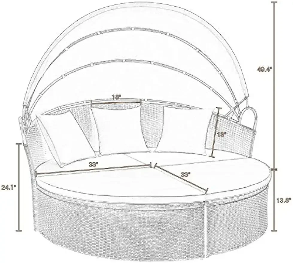 Patio Furniture Outdoor Round Daybed with Retractable Canopy Wicker Rattan Separated Seating Sectional Sofa