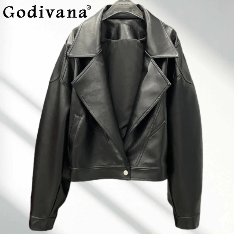 Outono indústria pesada arco solto bonito lazer manga longa jaqueta de couro doce legal menina versátil casaco curto redução de idade