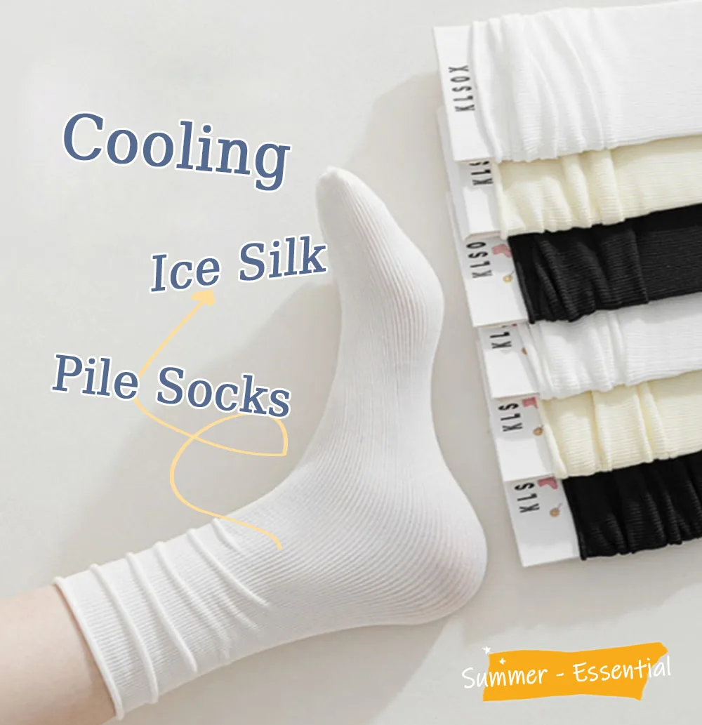 

5/10 Pairs Ice Silk Women's Middle Tube Thin Socks Summer Cool Black and White Socks Ice Pile Ladies' Casual Socks