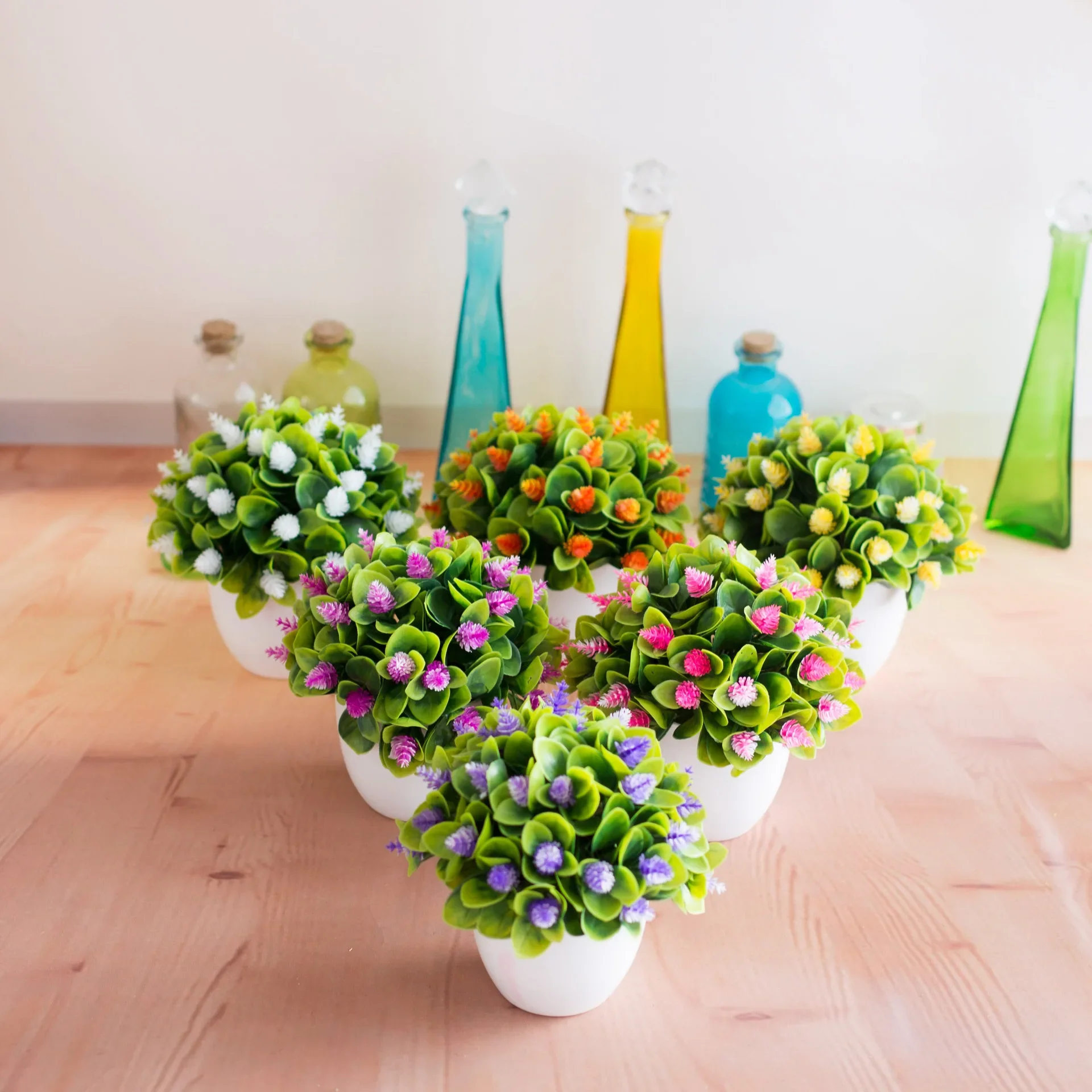 17x20cm Artificial Flowers Green Leaves Ball Potted Mini Bonsai Home Living Room Office Hotel Party Desktop Decor Fake Plants