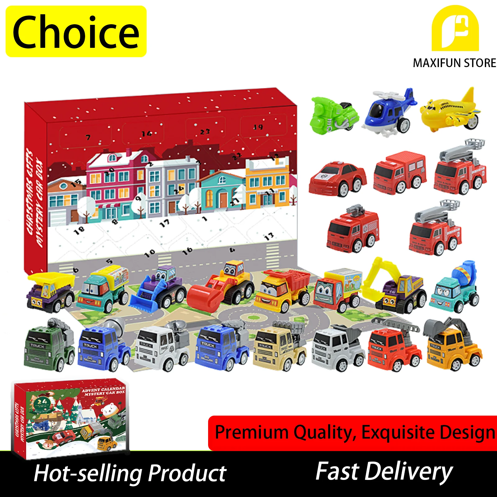 New Kids' Christmas Advent Calendar 24PCS Blind Box Set Scene Themed Pull Back Cars Planes Toys Perfect Exquisite Gift Box