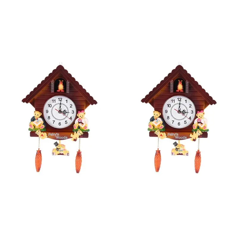 

PZHI-2X Retro Vintage Wooden Cuckoo Clocks Handcraft Carving Living Room Wall Clock Swing Timer Alarm Clocks