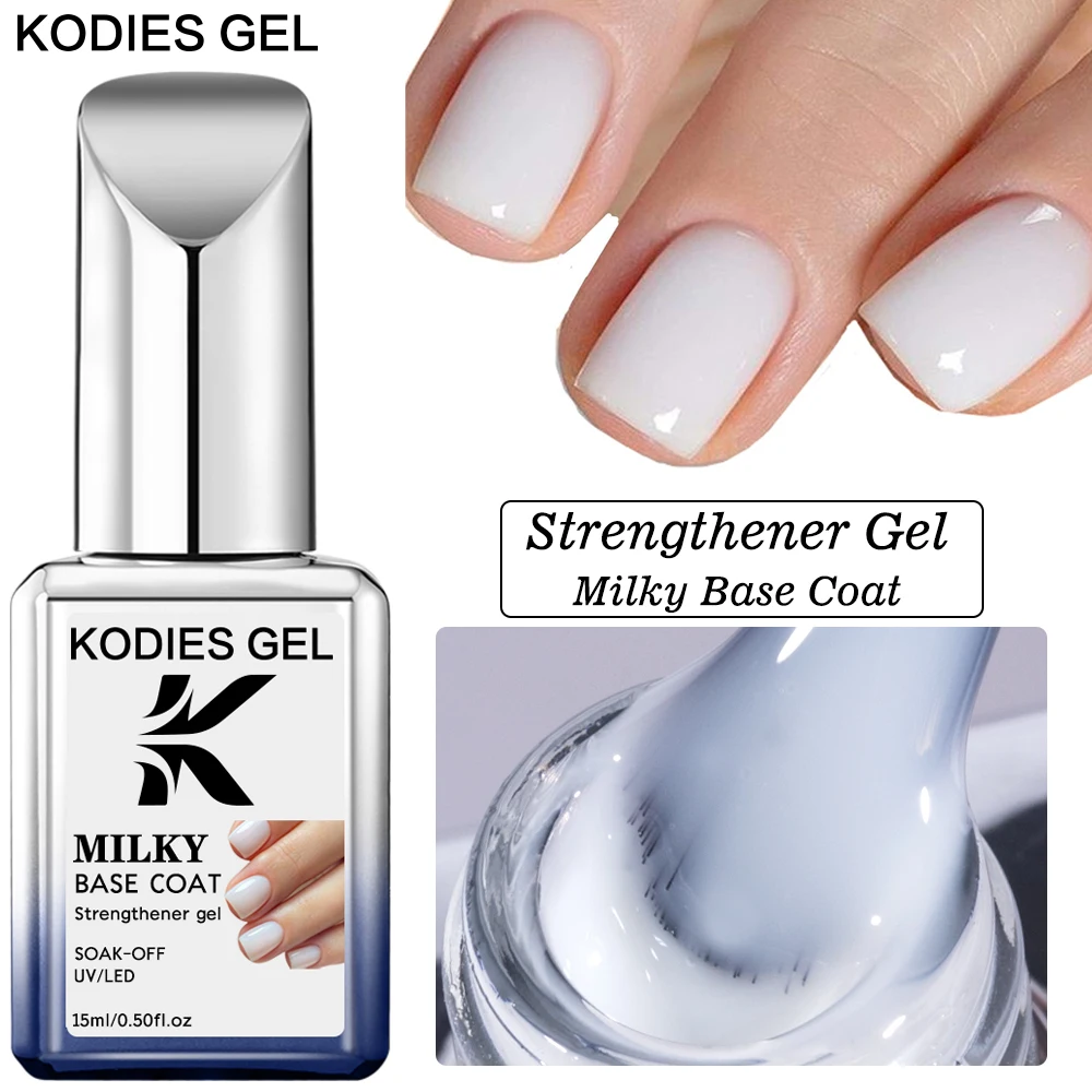 

KODIES GEL Milky White Rubber Base Gel Nail Polish Strong Semi permanent UV/LED Camouflage Base Varnish Ridge Filler Manicure