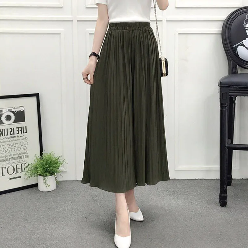 Lucyever 2023 Summer Thin Wide Leg Pants Women Casual Loose Elastic Waist Pleated Trousers Female Chiffon Ankle Length Pants