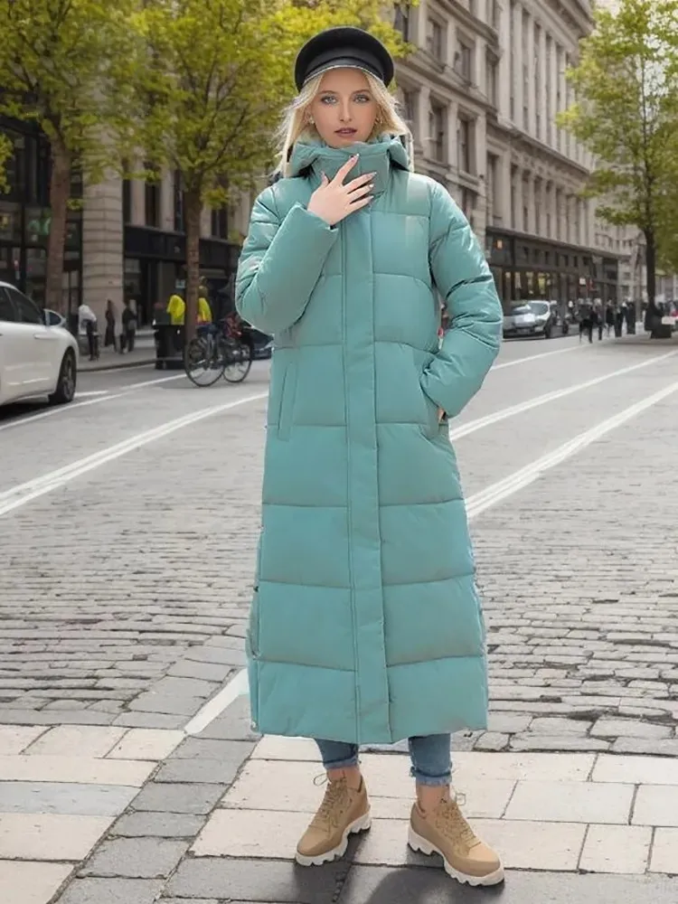 Parkas à capuche X-Long pour femmes, veste d'hiver à la mode, optique décontractée, manteau d'hiver en duvet de coton, vêtements d'extérieur matelassés chauds, coupe-vent, nouveau, 2024