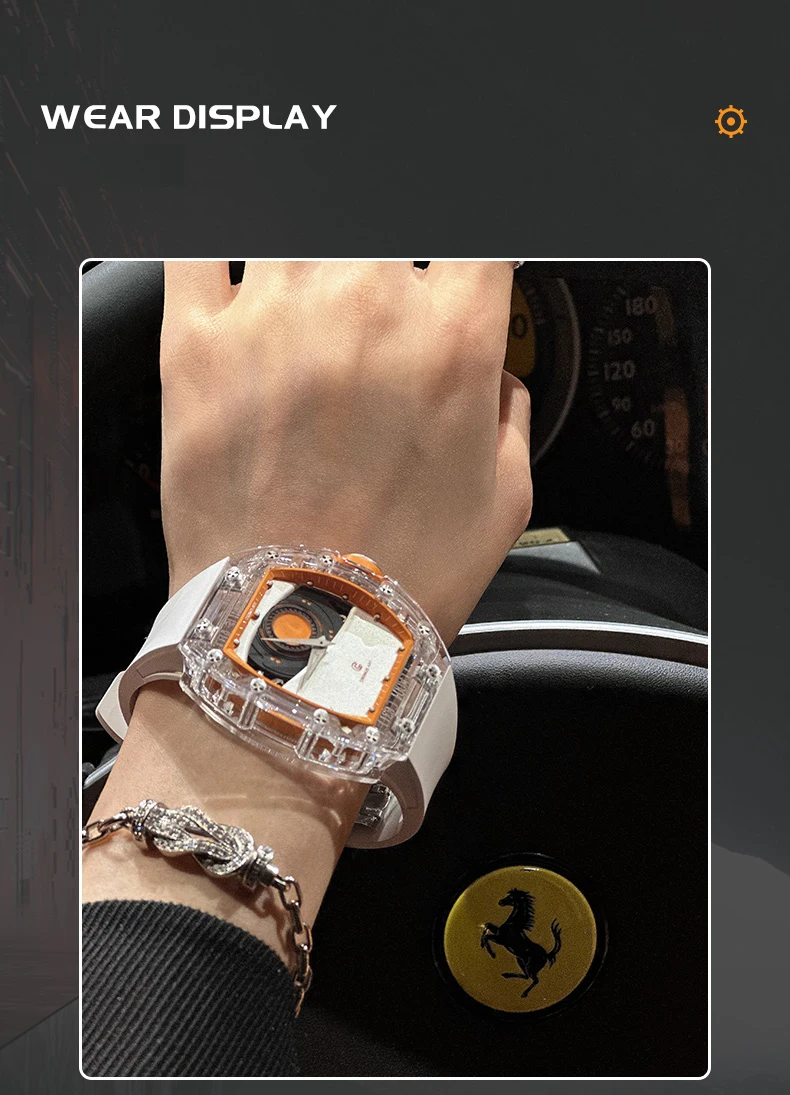 CRONUSART Orologio automatico da uomo Orologio da polso meccanico tonneau di lusso Cassa in cristallo ad alta trasparenza Cinturino in gomma fluorurata luminosa