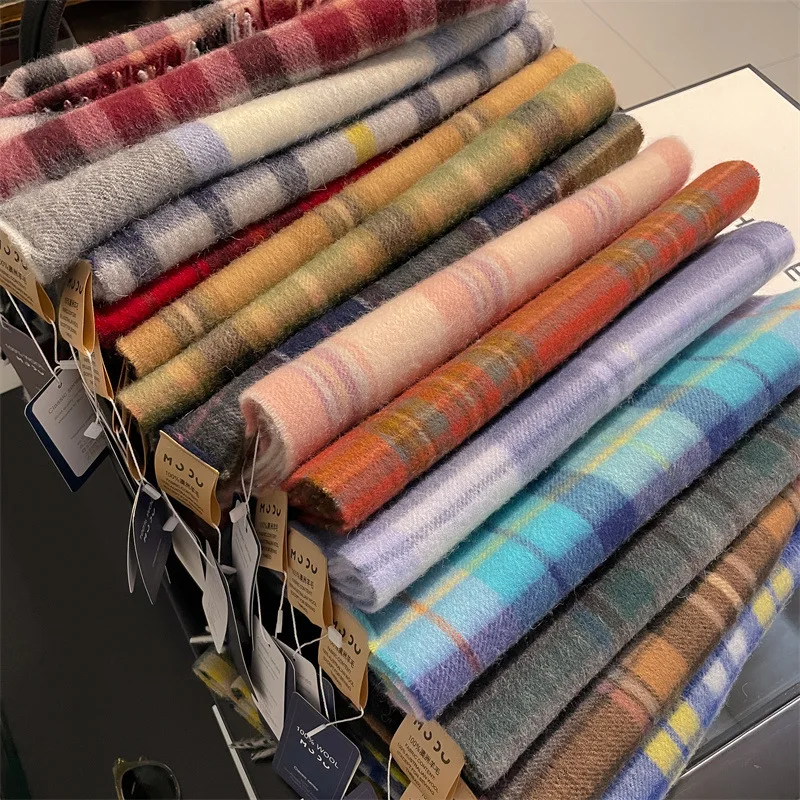 

Высокое качество, клетчатый шарф из 100% шерсти, женский осенне-зимний корейский стиль, универсальный глушитель, мужской теплый шарф для пары, клетчатый шарф из чистой шерсти, женский