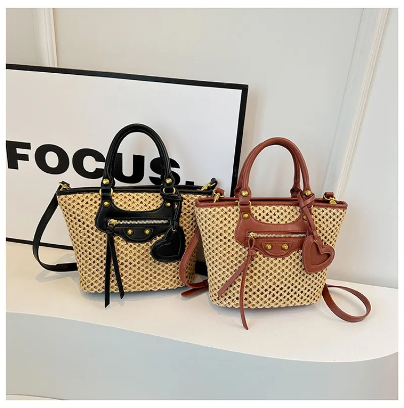 

Новая тканая большая сумка 2025 года — уникальная дизайнерская сумка через плечо для женщин, стильная сумка через плечо и ручная корзина, модные кошельки ручной работы