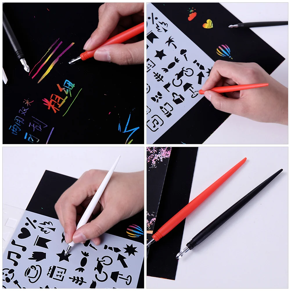 18 Pcs Scratch Pen Painting Pens Aldult Picture Metal Tip Paper DIY Plastic Scratching Drawing Supplies Scraping Dual