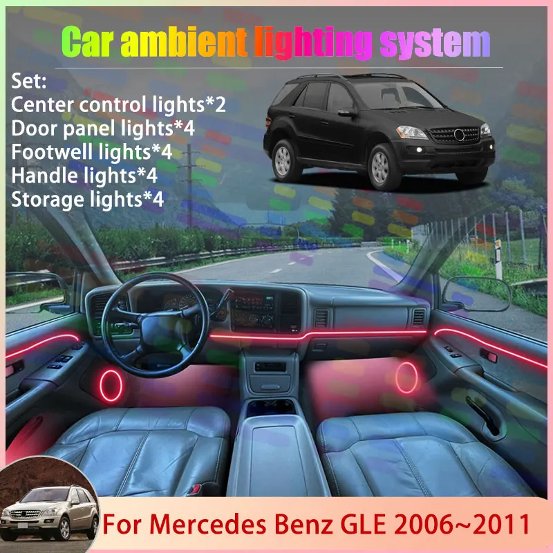 

Для Mercedes Benz GLE MK2 2th W164 2006 ~ 2011 2007 2/18 в 1 автомобильный атмосферный светильник RGB абажур ансамбль стример атмосферный набор