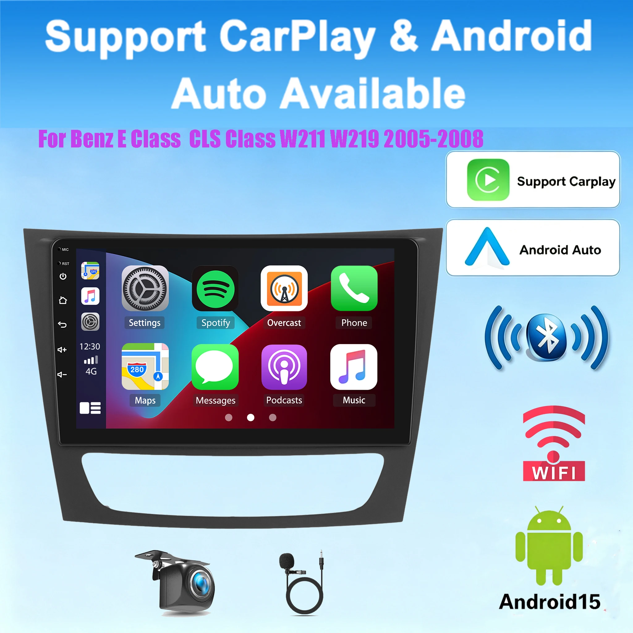 9inch Car Multimedia Stereo  Player  Android 15  Radio For Benz E Class  CLS Class W211 W219 2005-2008 4+64G Head Unit Bluetooth  GPS Backup Camera