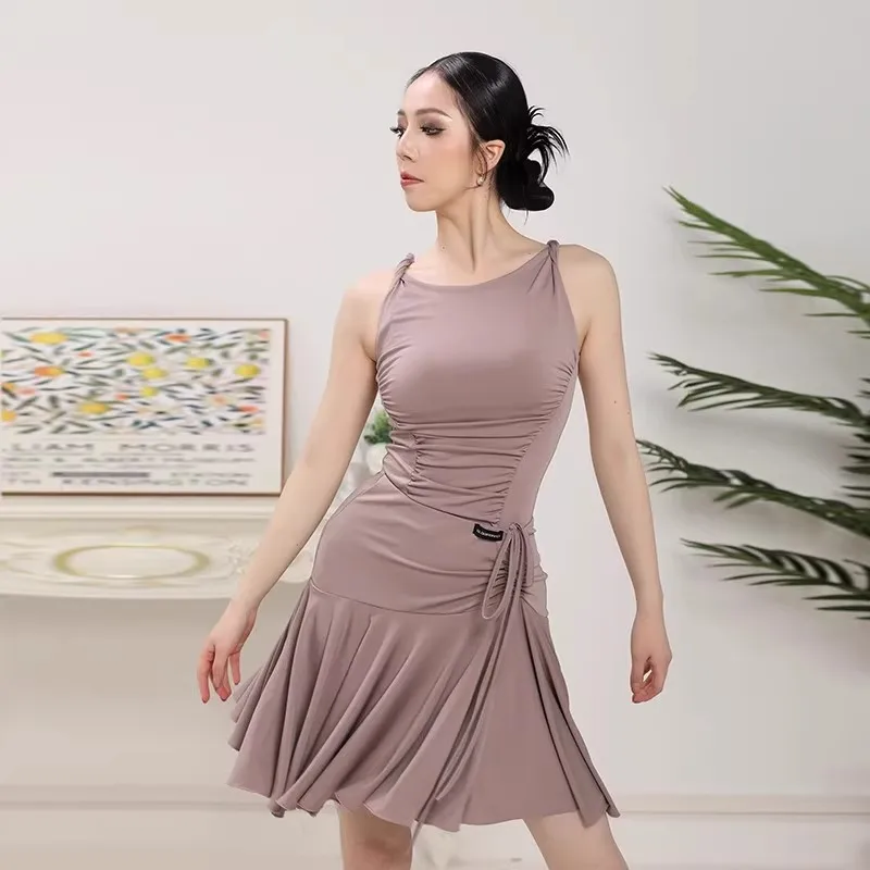 costume da ballo standard nazionale latino per adulti da donna personalizzato girocollo senza maniche top pratica performance set abito con frange