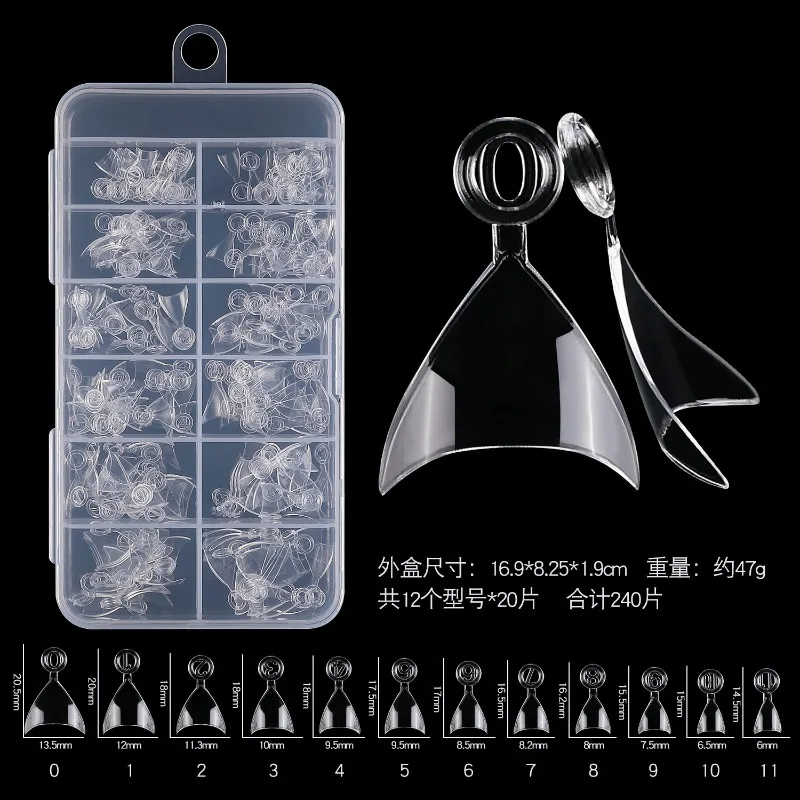 لوحة أظافر لوزية شبه منحرفة قصيرة جدًا مكونة من 240 قطعة، لوحة أظافر مزدوجة الأغراض مغطاة بالكامل وشبه شبه، رفيعة جدًا ولا تترك أثرًا