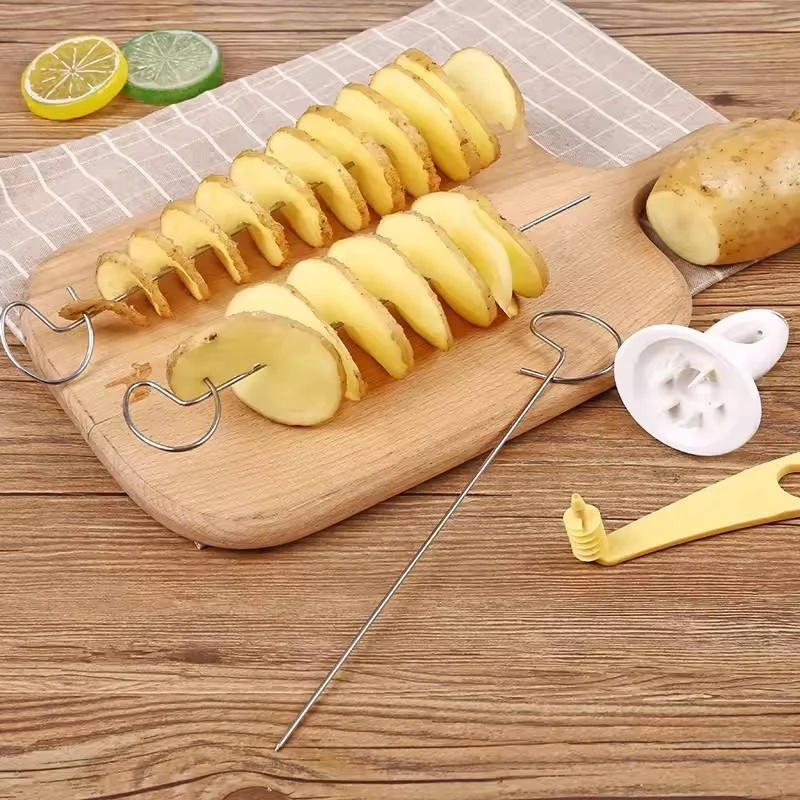 1 set of stainless steel plastic rotary potato slicer, spiral slicer, creative vegetable tool, kitchen small tool