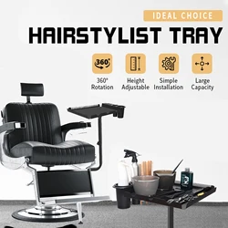 Barber Tray Cart Aluminum Tray Hairstylist Lnstalled On Chair Adjustable- Height 360-Degree Rotating Tray for Salon Spa Tattoo