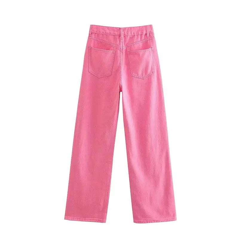 Pink High Waist Straight Leg Jeans Women's Fashion Casual Summer New plus Size MM Long Pants Slimming Effect Wide Leg Trousers