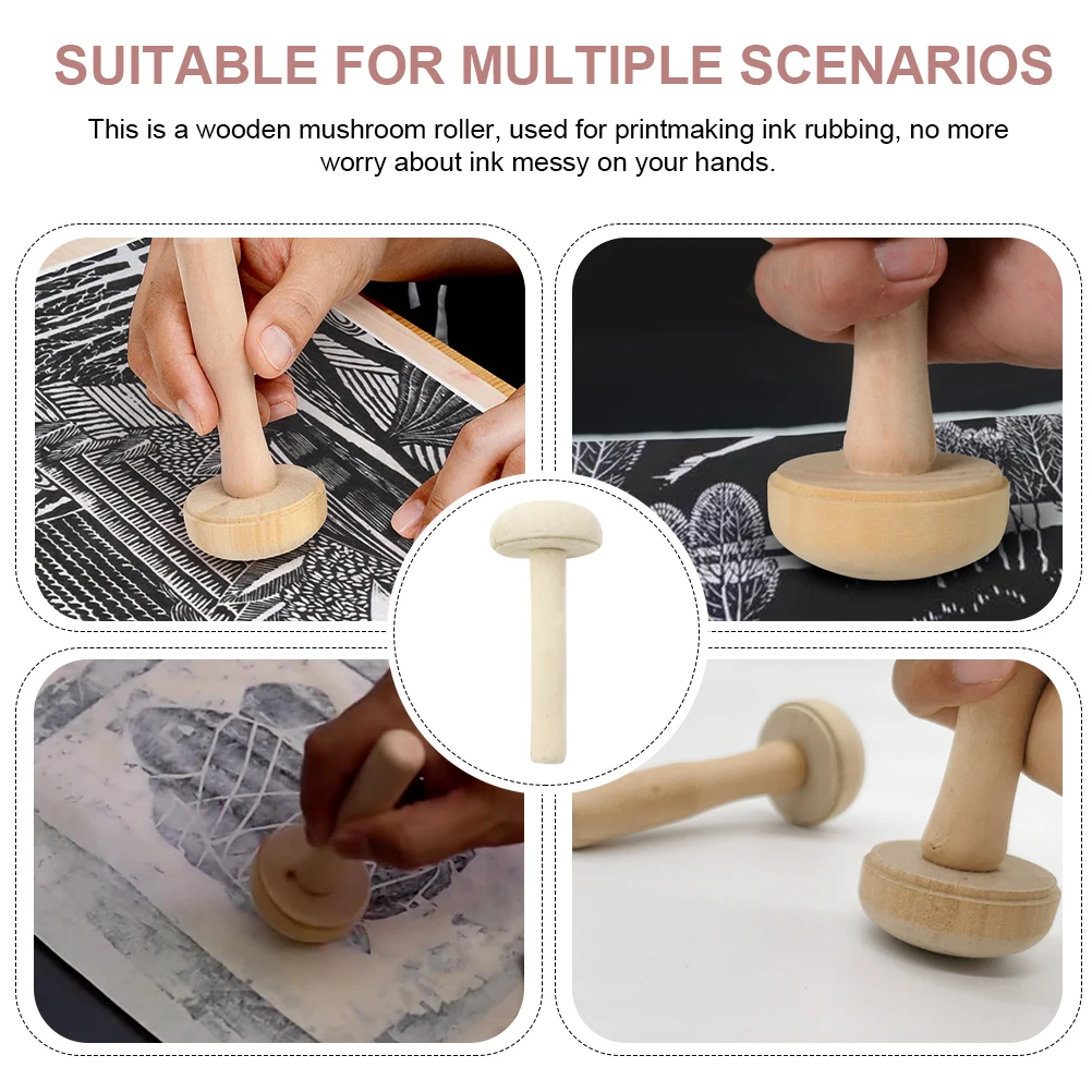 

5Pcs Wooden Mushroom Printmaking Tools Durable Easy to Use Painting Roller Crafts Art Supplies Rubbing Ink Tool