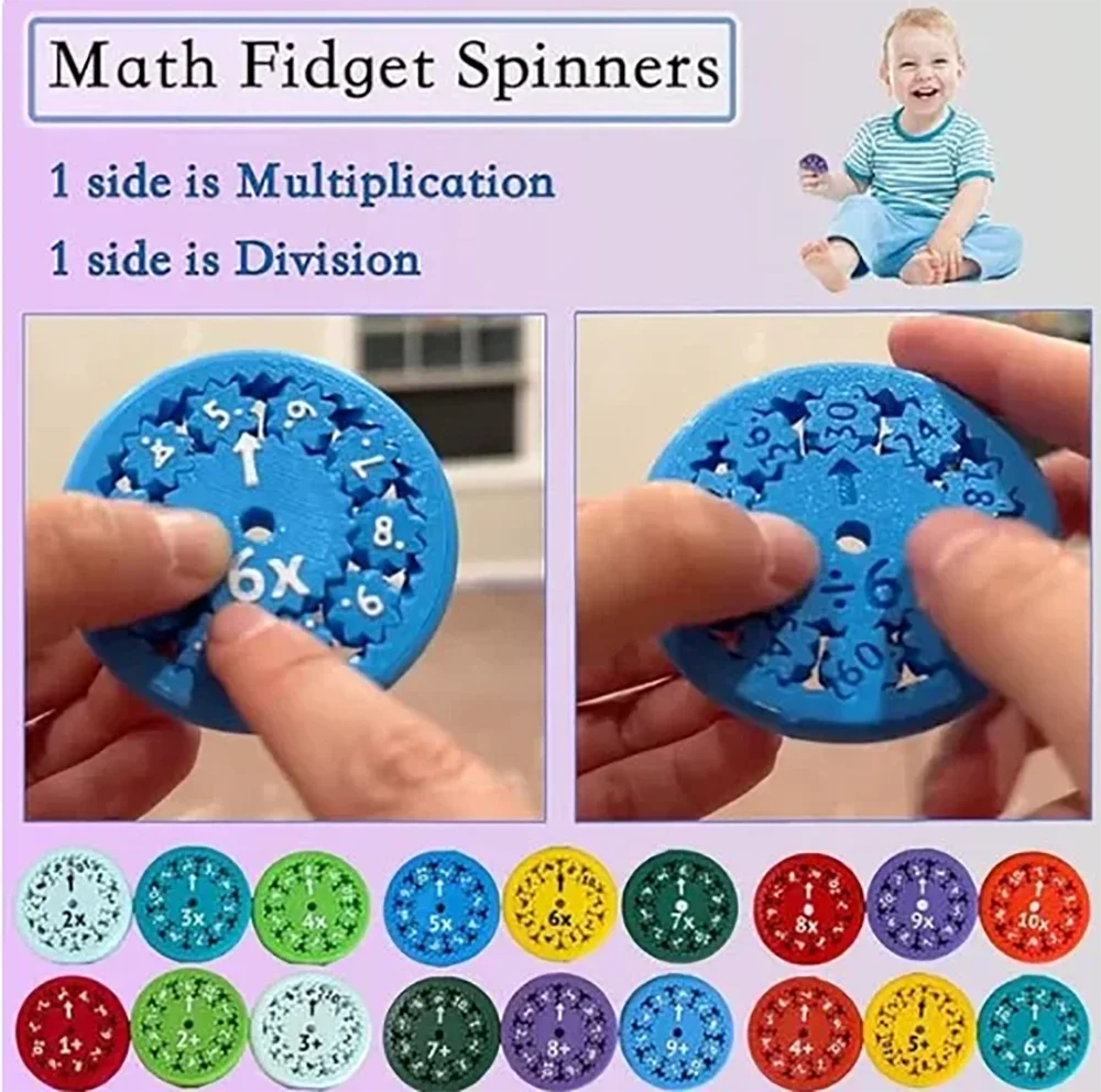 Montessori Math Fidget Spinner para Crianças, Brinquedos Educativos Spinning, Ferramentas Aritméticas, Adição, Subtração, Multiplicação, Divisão