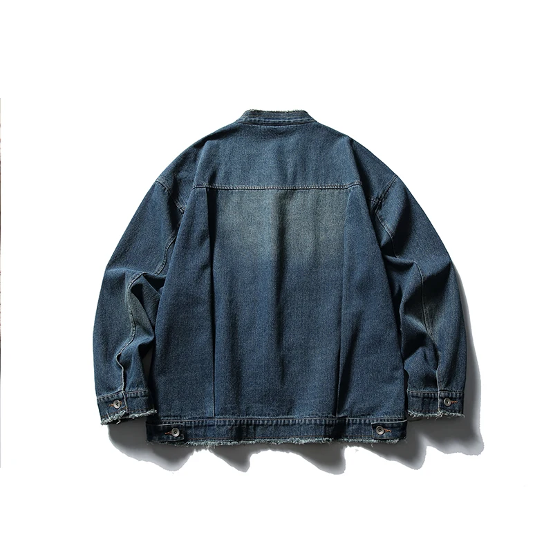 Men New Chinese Button Loose Casual Broken Denim Retro Fashion Denim Jacket Cityboy Jeans Coat Boyfriend Oversize Outerwear