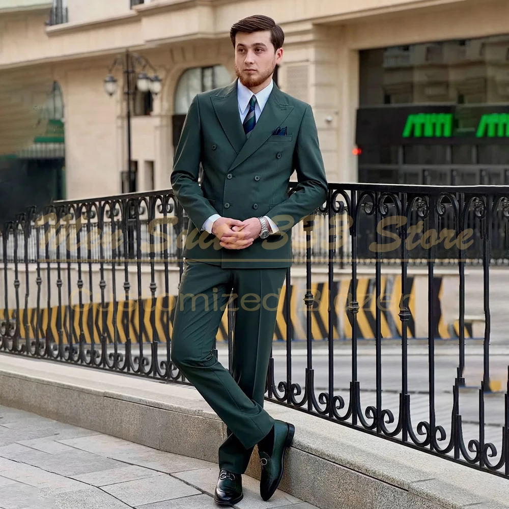 الصلبة اللون الدعاوى للرجال أنيقة الزفاف الأخضر 2 قطعة سترة السراويل مجموعات فاخرة رفقاء الذكور الملابس زي أوم وتتسابق