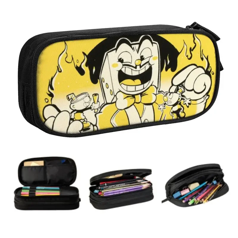 

Cute Cuphead Mugman Video Game Pencil Case for Boy Girl Large Capacity Crazy Dice Pencil Box School Accessories