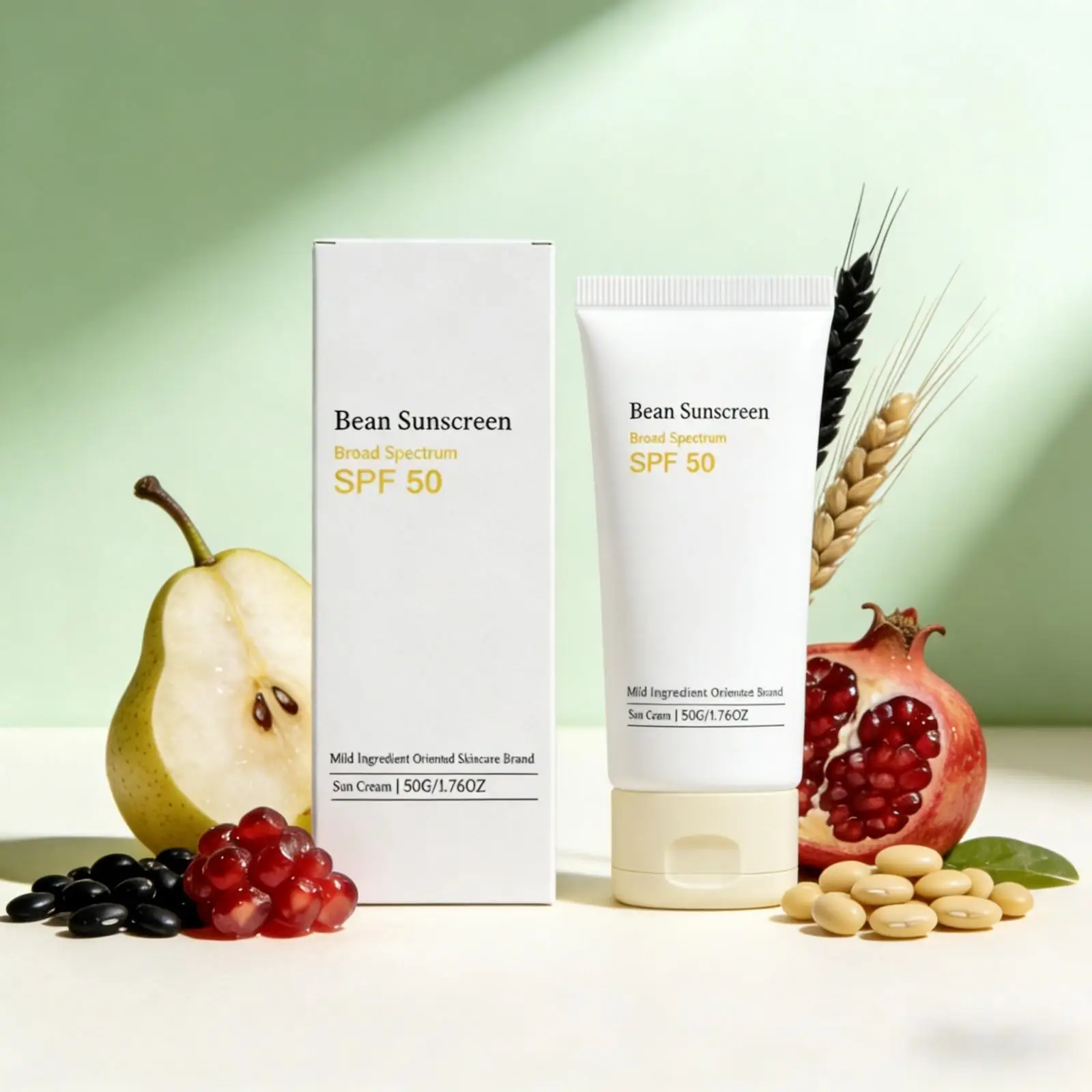 Protector Solar Coreano Bean SPF 50, Protección Solar UVA/UVB, Resistente al Agua, Pantenol, Hidratación Profunda, Crema Facial 50g