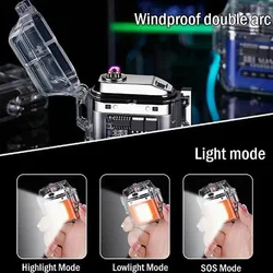 1PC Electronic lighter set, waterproof outdoor lighting lighter, battery charge display, mecha-style transparent shell with char