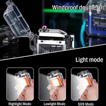1PC 전자 점화기 세트, 방수 실외 조명 점화기, 배터리 전력 표시, 기계 갑형 투명 하우징 충전기 