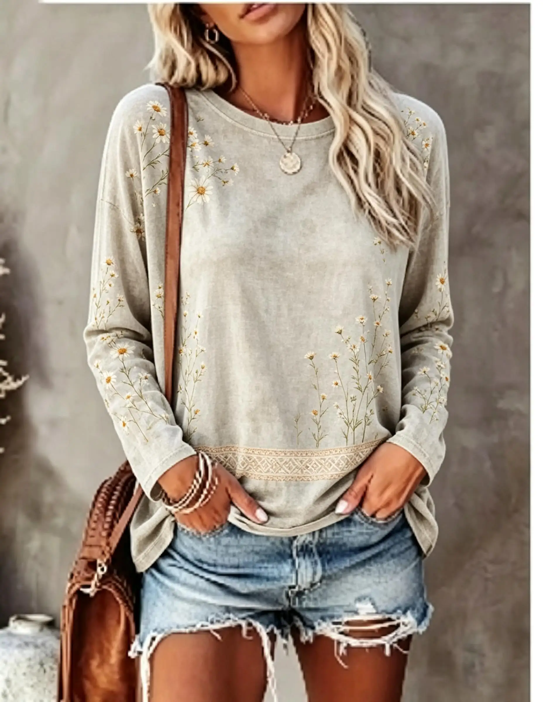 Women Long Sleeve T Shirt Vintage Wildflower Floral Print Crew Neck Casual Boho Fall Tops image 4