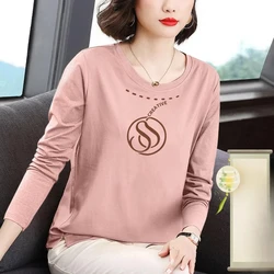 Women's Clothing Round Neck Pullover Long Sleeve Letter Geometric Printing T-shirt Casual Undershirts Comfortable sweet Tops