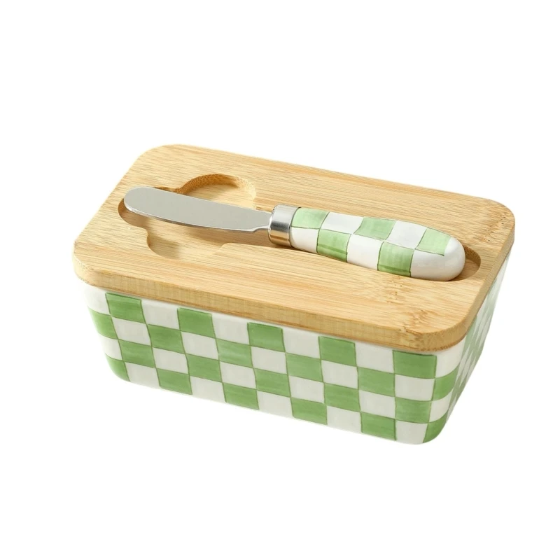 Butter Dish with Cover, Flexible Seal, Recessed Spreader Rest and Included Spreader for Covered Serving and Use D2RD