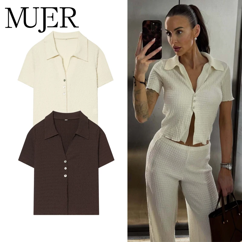 MUJER Strukturierte Cropped-Jacke für Damen, Sommerjacke für die Übergangsjahreszeit, Kurzarm-Freizeitoberteil für Frauen, Urlaubsjacke für Damen