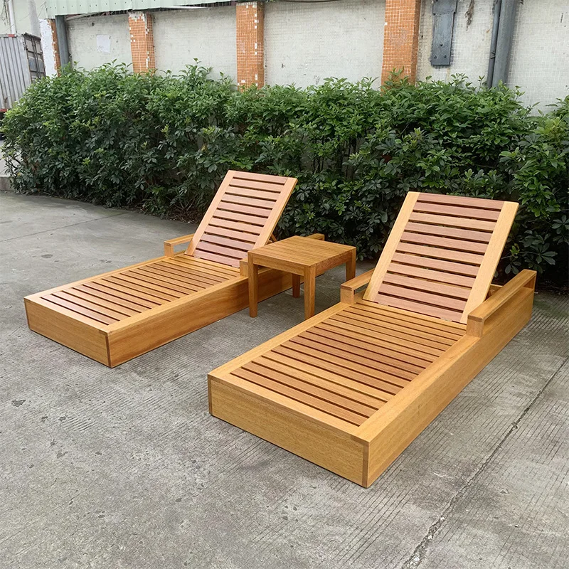 @Outdoor beach loungers villa swimming pool chairs patio open-air preservative solid wood folding chairs outdoor rest bed