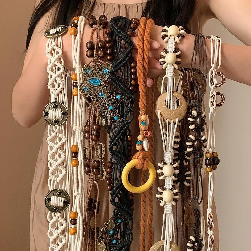 Damski pasek do talii 1 szt. Makrama Boho Dodatek do sukienki maxi Festiwal Plaża Ślub Ręcznie robiony Frędzel Tribal