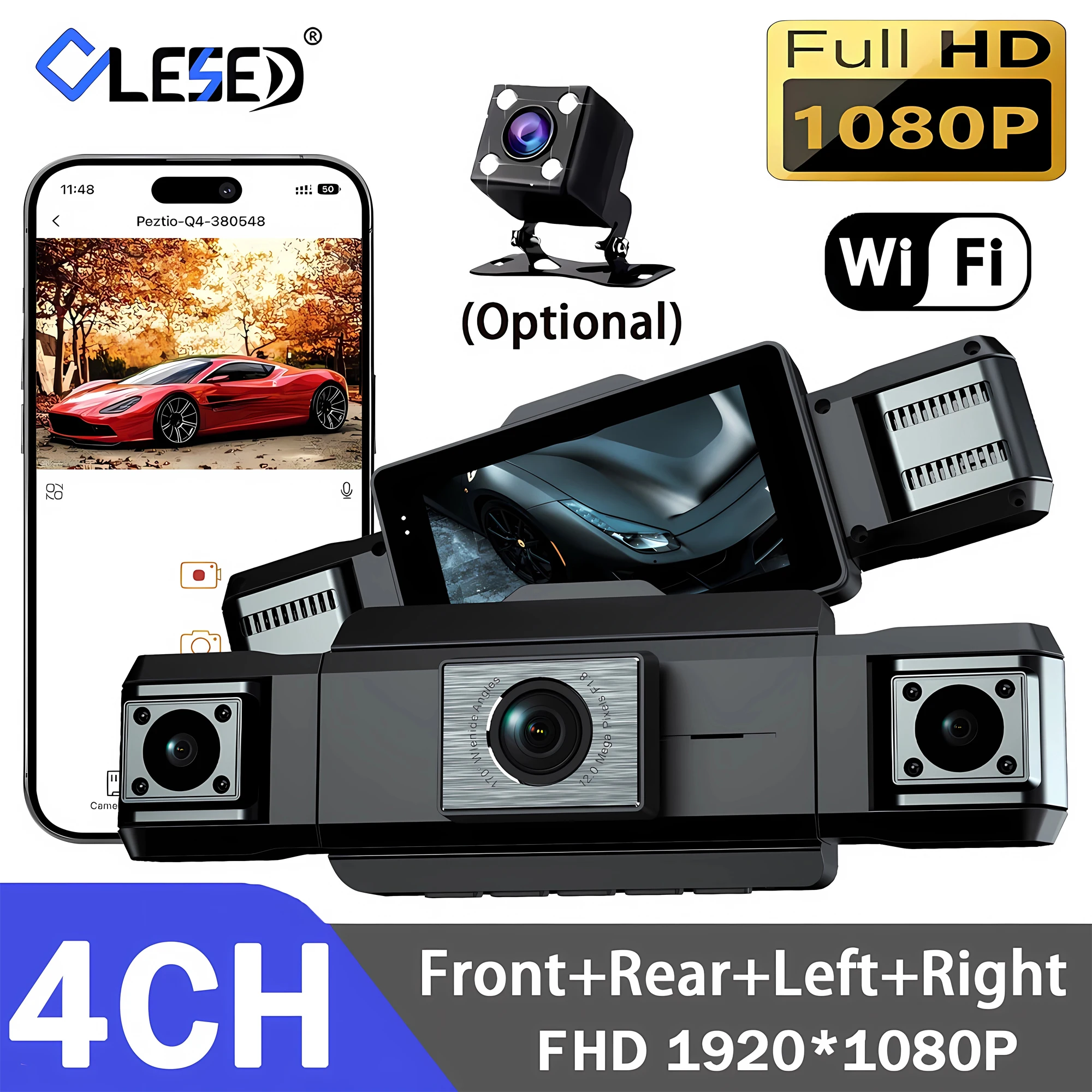 4 Channel Car DVR Full HD 1080P Wifi Dash Cam 4 Lens Dashcam Video Recorder Night Vision Black Box Cabin Camera 24H Parking