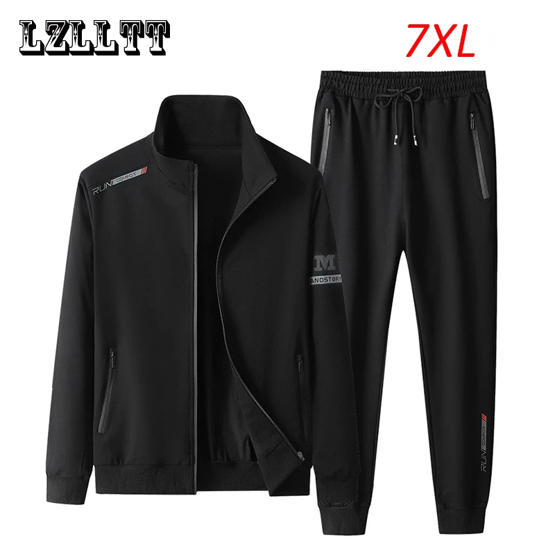 Primavera Autunno Uomo Casual Sport Jogging 2 pezzi Set di tute Uomo Abbigliamento sportivo Stampe Abiti Pantaloni sportivi Giacca maschile Big Size 7XL