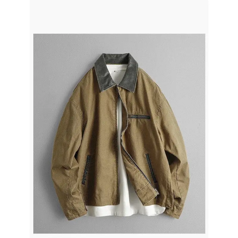 

Мужская куртка в американском ретро-стиле Detroit Workwear, осенне-зимняя, с цветными вставками, воротником и эффектом потертости, дышащая, в стиле Old Barn.