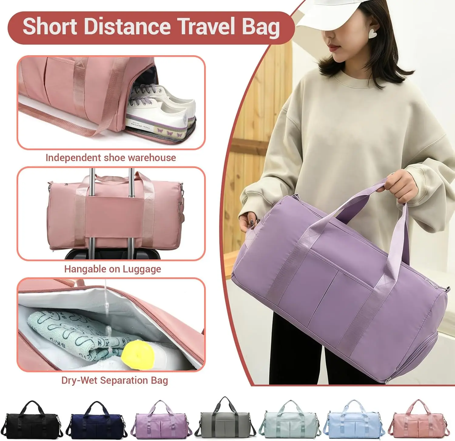 Custom Embroidered Travel Duffle Bags with Shoe Compartment, Large Capacity Oxford Gym Bag for Women or Men, Weekender Bags