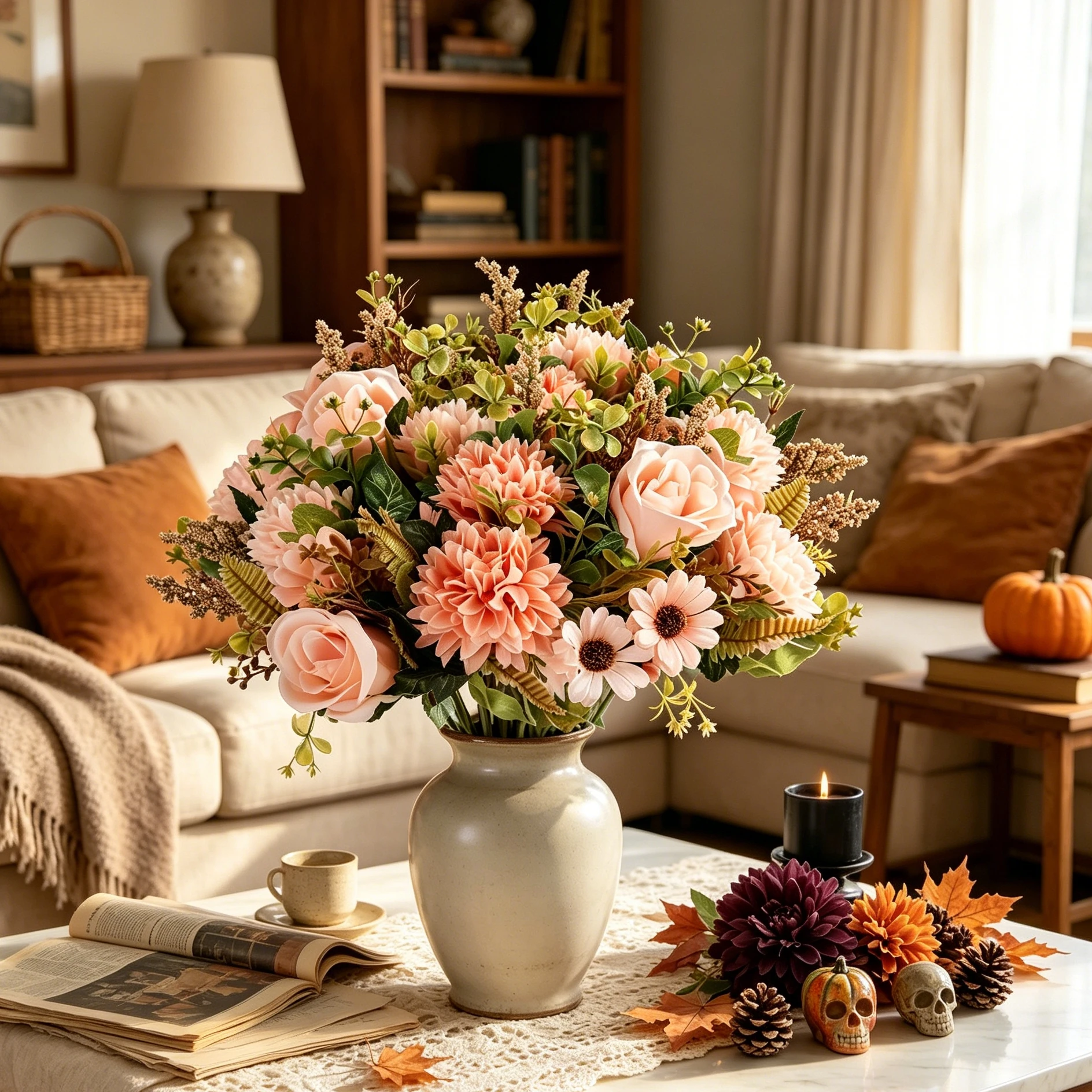 Künstliche Blumen Seidenrosen Knollenchrysanthemen Hochzeits-Brautstrauß Festival Heim Zimmer Herbst Halloween Deko DIY Geschenke – Detail 5