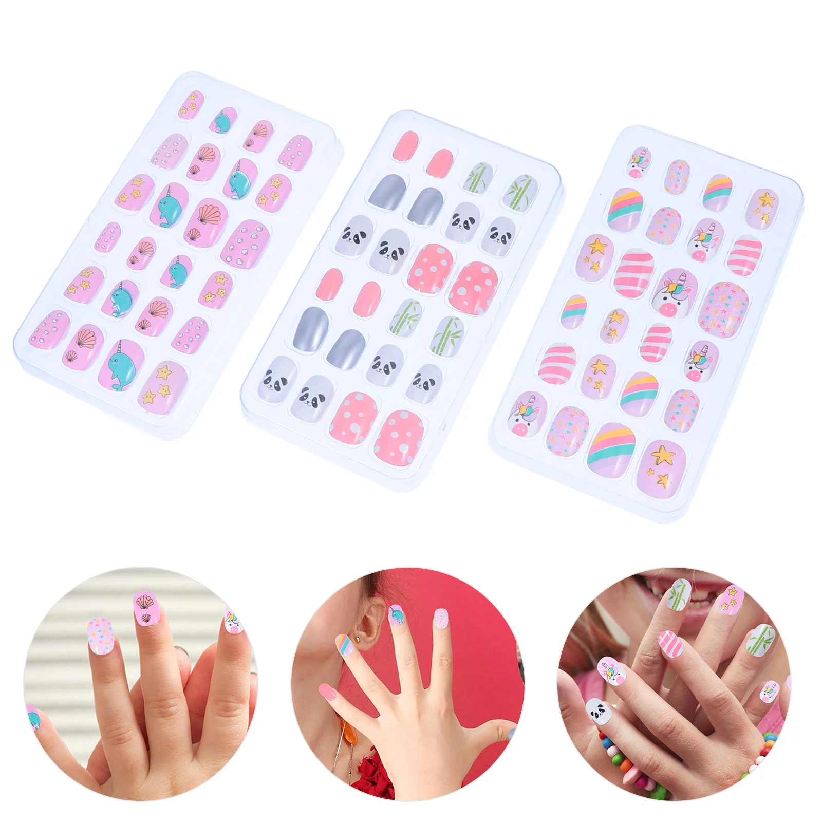 72 Pcs Children's Nail Stickers Fake Nails Tip Finished Product DIY Manicure Supplies Tips Abs Kid False