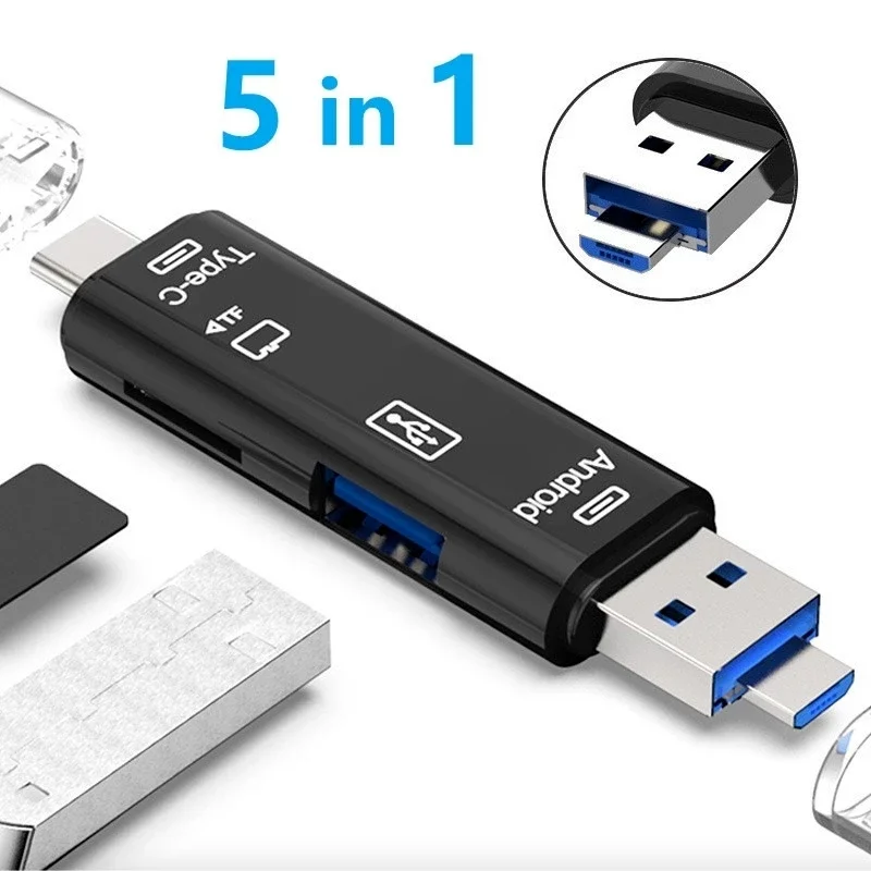 Multifunctional 5-in-1 USB / Type C / Micro USB OTG Card Reader for Android Phone / Computer / Universal TF Card / U Flash Drive