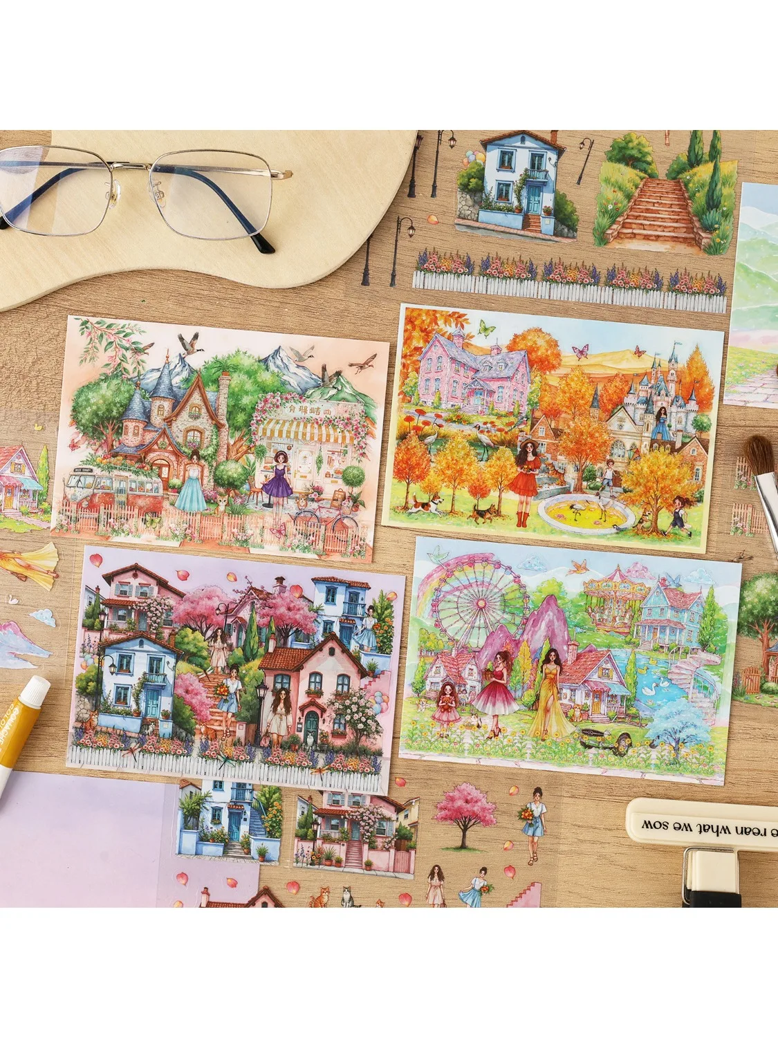 JIANWU Flower Garden Tour Series Vintage karakter kasteel landschap materiaal collage sticker creatief DIY dagboek briefpapier - afbeelding 2