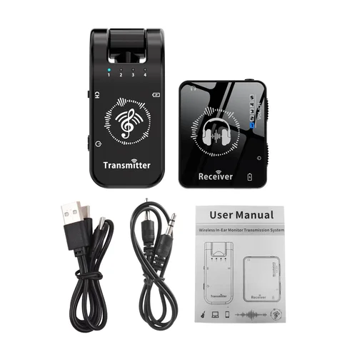 Imagen 2 del producto Sistema de monitorización intrauditiva inalámbrico 2.4G 282 °   Transmisor giratorio, receptor portátil con Clip para Collar, emparejamiento automático recargable, Lat bajo