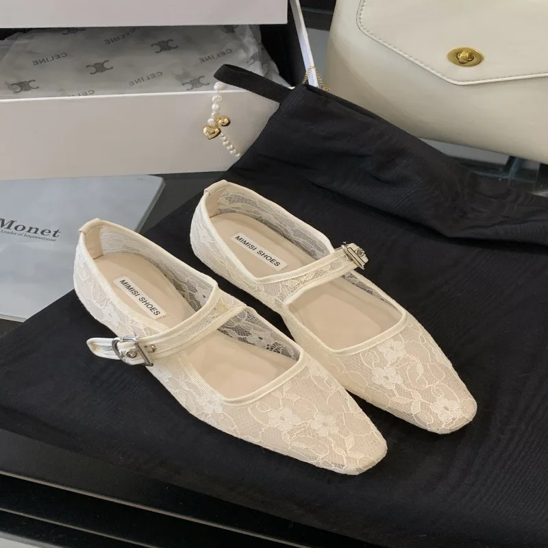 サンダル-エラスティックバンド-浅履き-クリアヒール-ソフトレース-デニム-レディースシューズ-女性用-2025-通気性-スーツ-女性用-ベージュ-スリップオン-快適