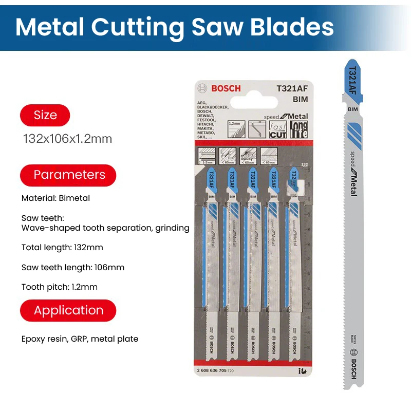 Bosch Curve Saw Blade Wood Metal Plastic Cutting Special Materials T321Af (5 Packs) Metal Cutting Fast Type