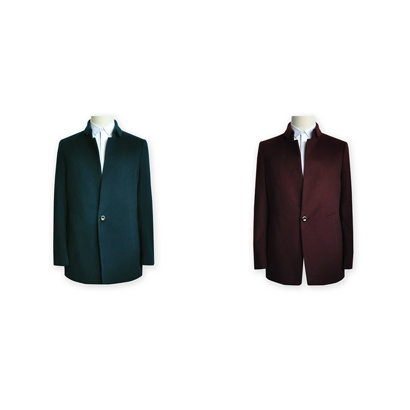 

Pure Wool Thi Winter Coat One Button Casual Suit Collar Brand Busin Men's Faion Stand Fit Mid-Length Coat