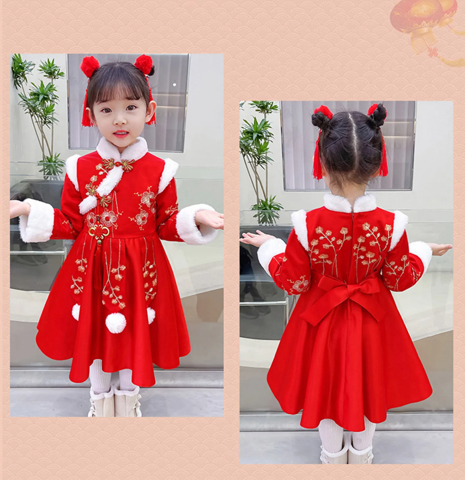 1-13Years Toddler Baby Girls Red Chinese New Year Princess Dresses For Kids Girls Lunar Tang Suit Party Dress Kids Girls Clothes