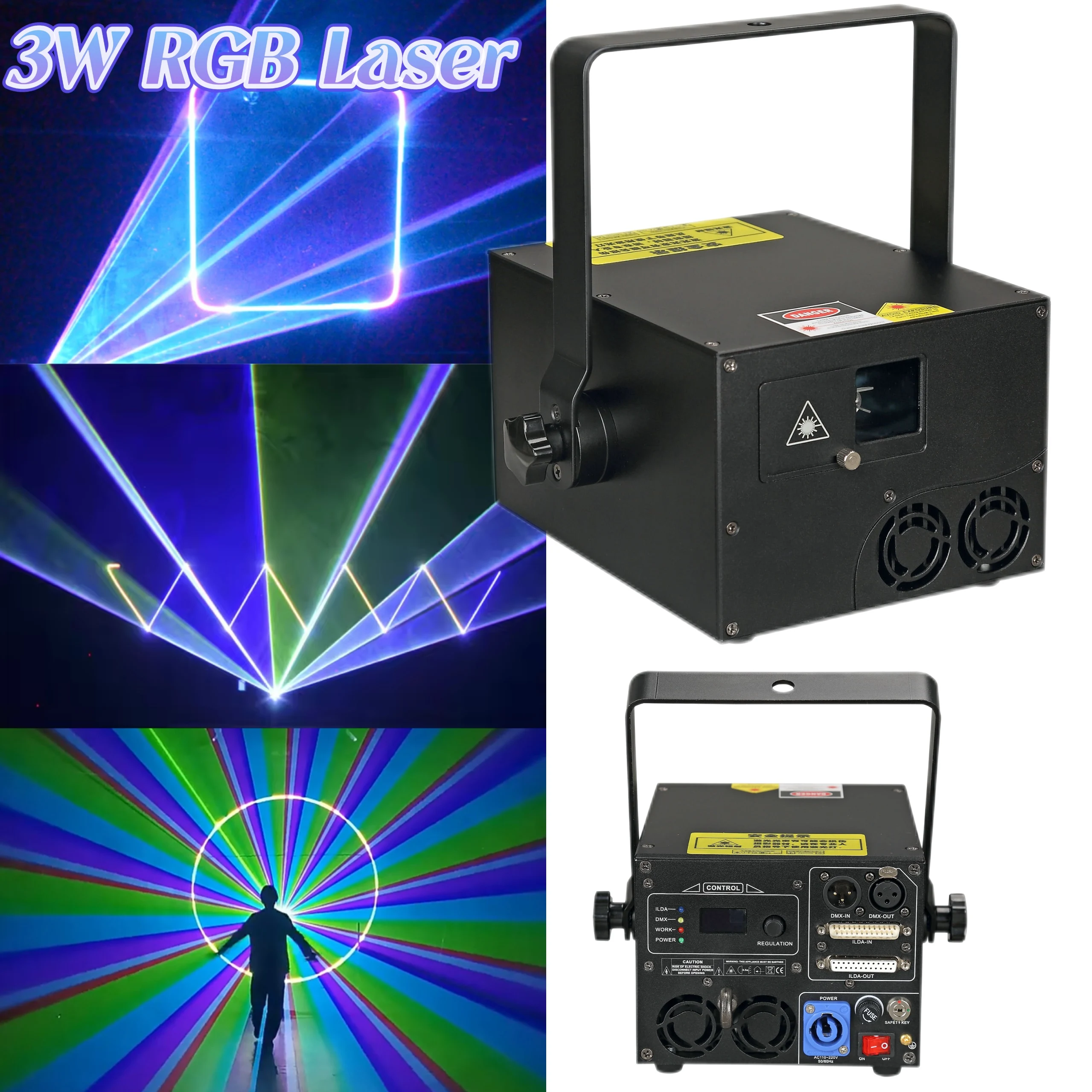 Luce professionale per animazione da discoteca con telecomando DMX512 da 3 Watt RGB 3in1