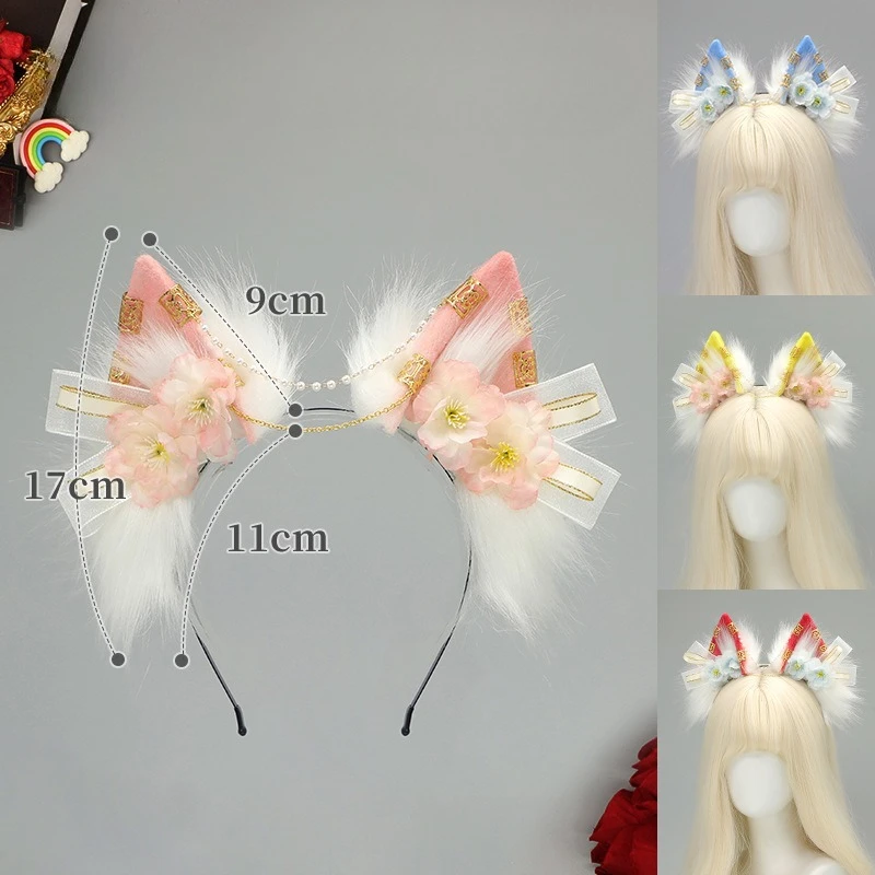 Orelha de raposa lobo orelha bandana exposição em quadrinhos antigo hanfu cos adereços hanfu niang raposa orelha besta festival adereços