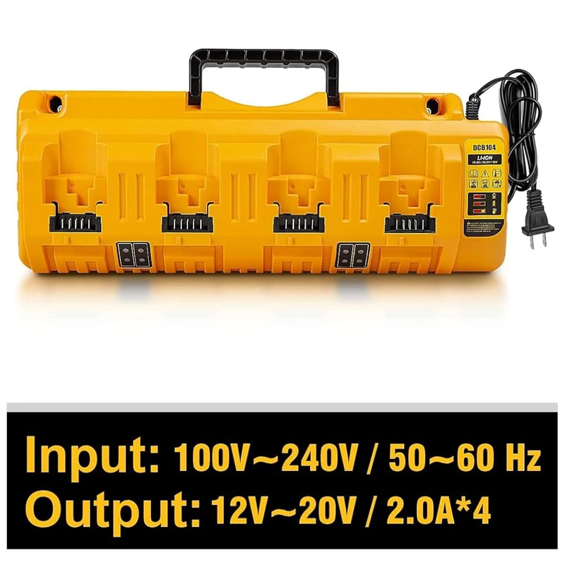 DCB104 12V 20V MAX Battery Charger Replacement for Dewalt 10.8V 14.4V 18V 20V 60V Battery Charger 4 Port Multi Charger Station